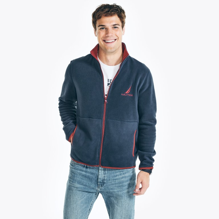 Men\'s Nautica Full-zip Nautex Fleece Sweatshirts Navy | YwEFlyzo