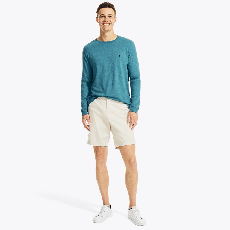 Men's Nautica Heathered Crewneck Long-sleeve T Shirts Blue | 8tNXDvxi