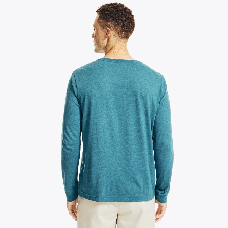 Men's Nautica Heathered Crewneck Long-sleeve T Shirts Blue | 8tNXDvxi