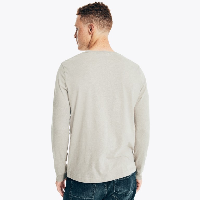 Men's Nautica Heathered Crewneck Long-sleeve T Shirts Grey | tVxSVYmD