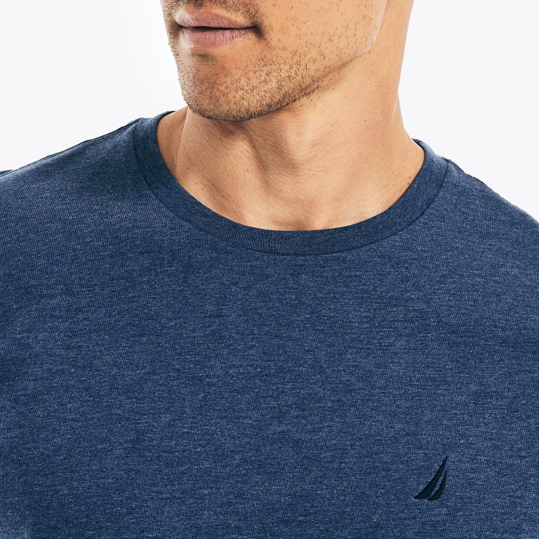 Men's Nautica Heathered Crewneck T Shirts Blue | RM1TQYSL