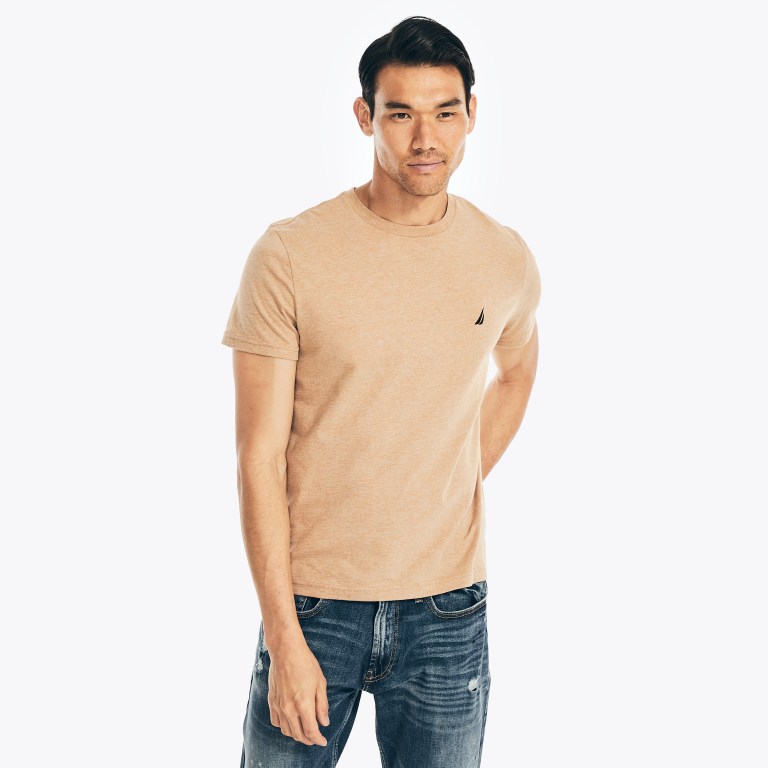 Men's Nautica Heathered Crewneck T Shirts Brown | nKiqZHsM