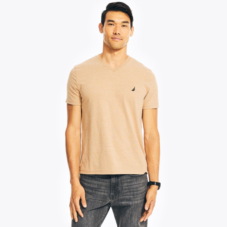 Men's Nautica Heathered V-neck T Shirts Brown | rq907gCO