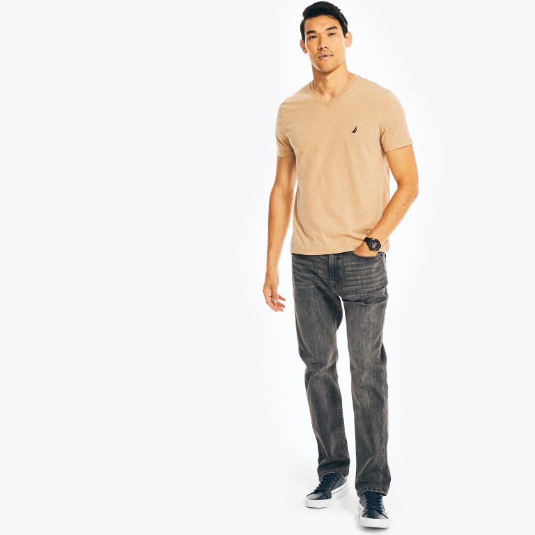 Men's Nautica Heathered V-neck T Shirts Brown | rq907gCO