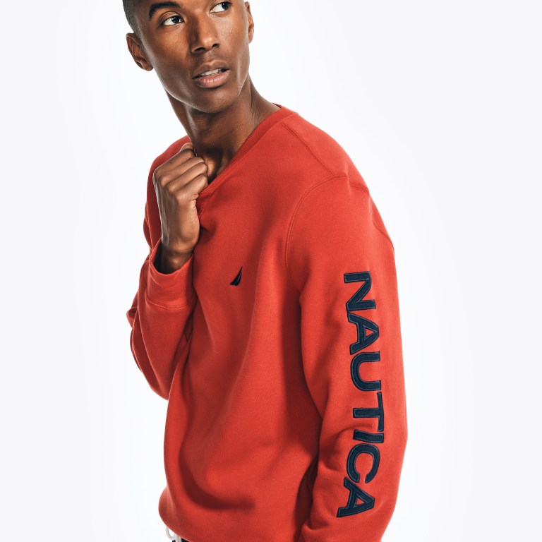 Men's Nautica Logo Crewneck Sweatshirts Red | 78kDaL37