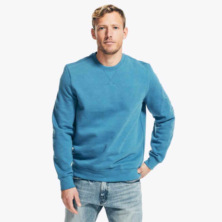 Men\'s Nautica Logo Crewneck Sweatshirts Blue | IpkAb65J