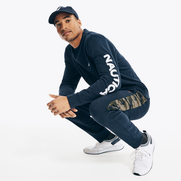 Men's Nautica Logo Crewneck Sweatshirts Navy | sIaQqwaD