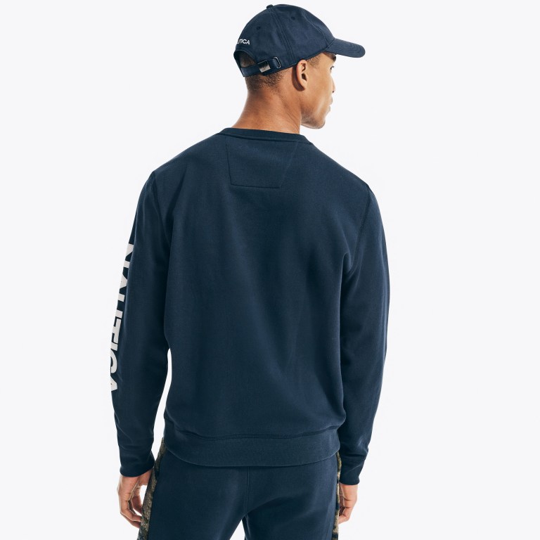 Men's Nautica Logo Crewneck Sweatshirts Navy | sIaQqwaD