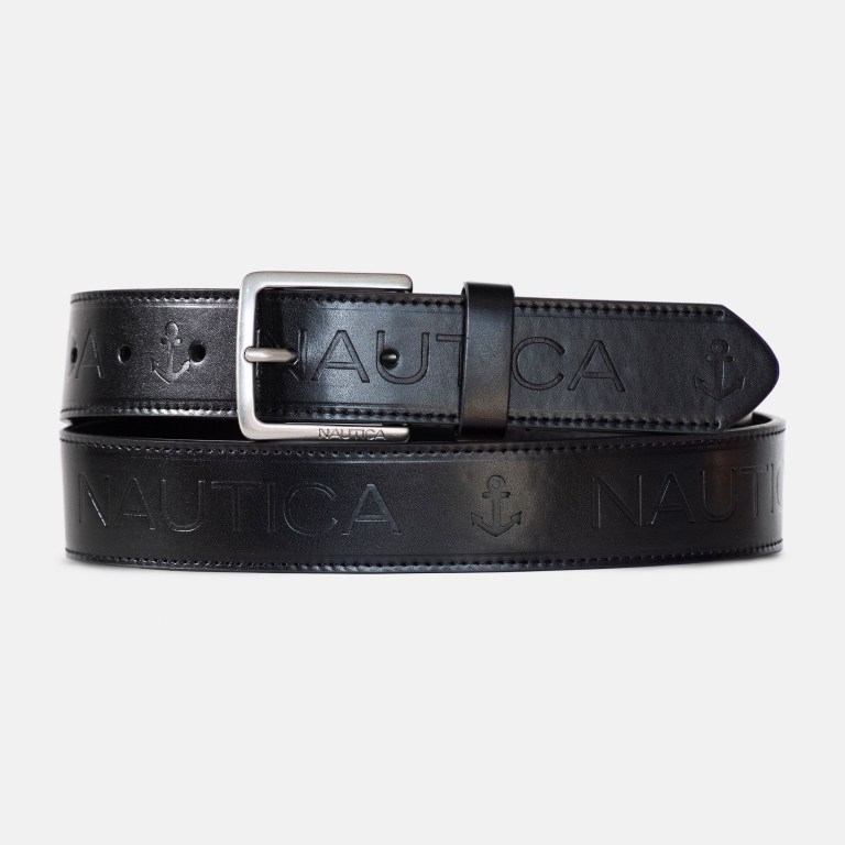 Men\'s Nautica Logo Embossed Belts Black | GJWOprNX