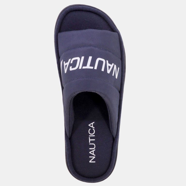 Men's Nautica Logo Embossed Slides Blue | A2J2NYqN