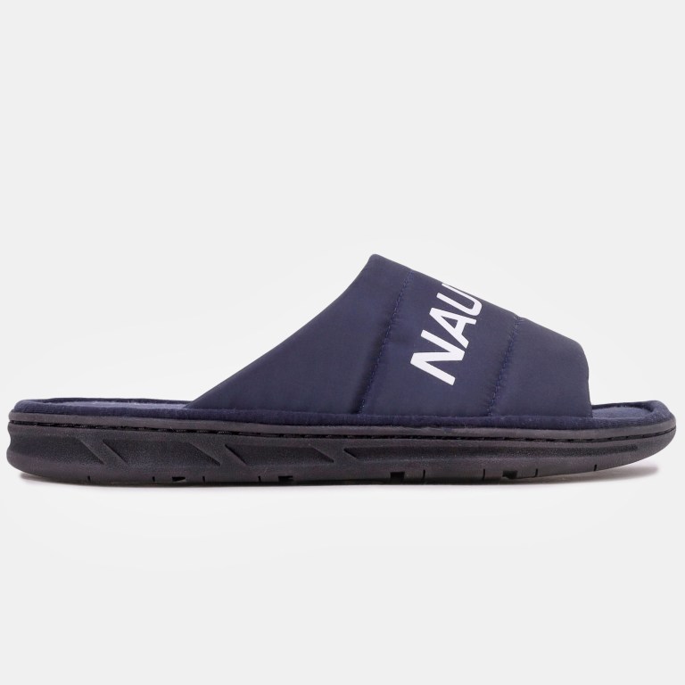 Men's Nautica Logo Embossed Slides Blue | A2J2NYqN