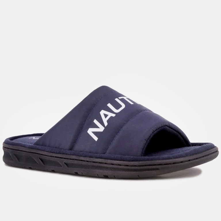 Men\'s Nautica Logo Embossed Slides Blue | A2J2NYqN