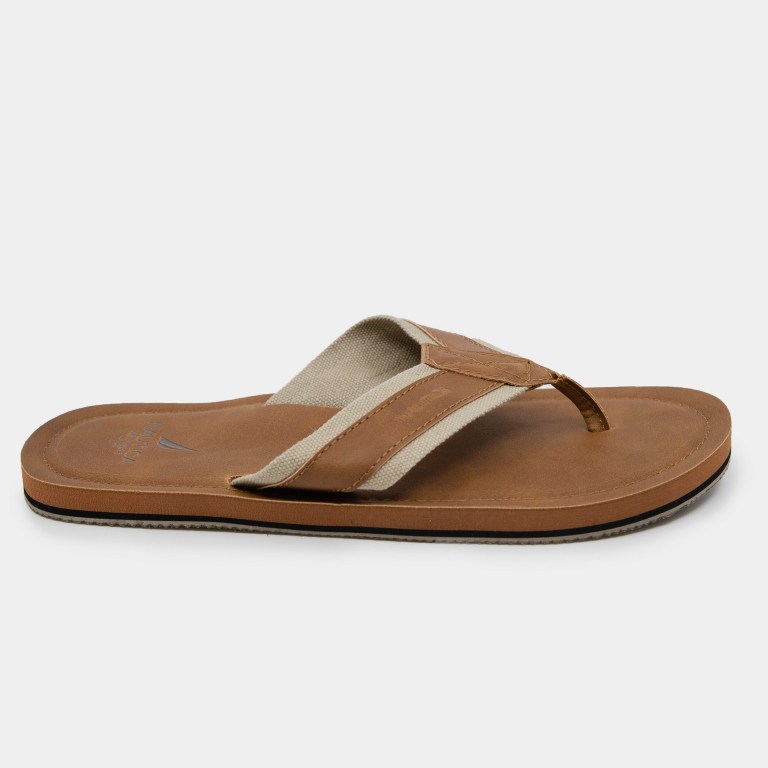 Men's Nautica Logo Embossed Thong Flip Flops Brown | iCPuI3fe