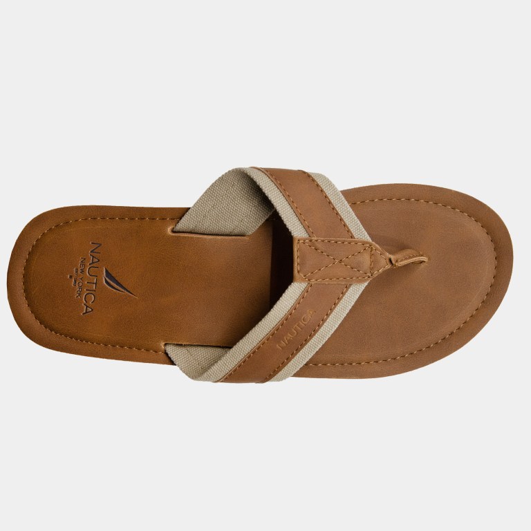 Men's Nautica Logo Embossed Thong Flip Flops Brown | iCPuI3fe