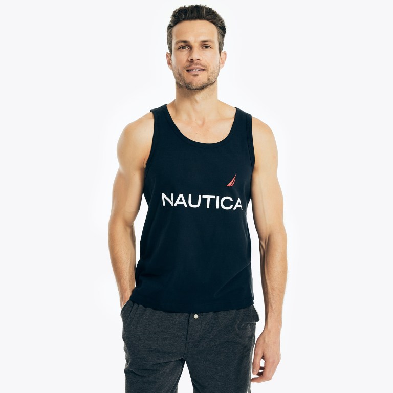 Men's Nautica Logo Graphic Sleep Tank T Shirts Navy | S8mGj5TJ