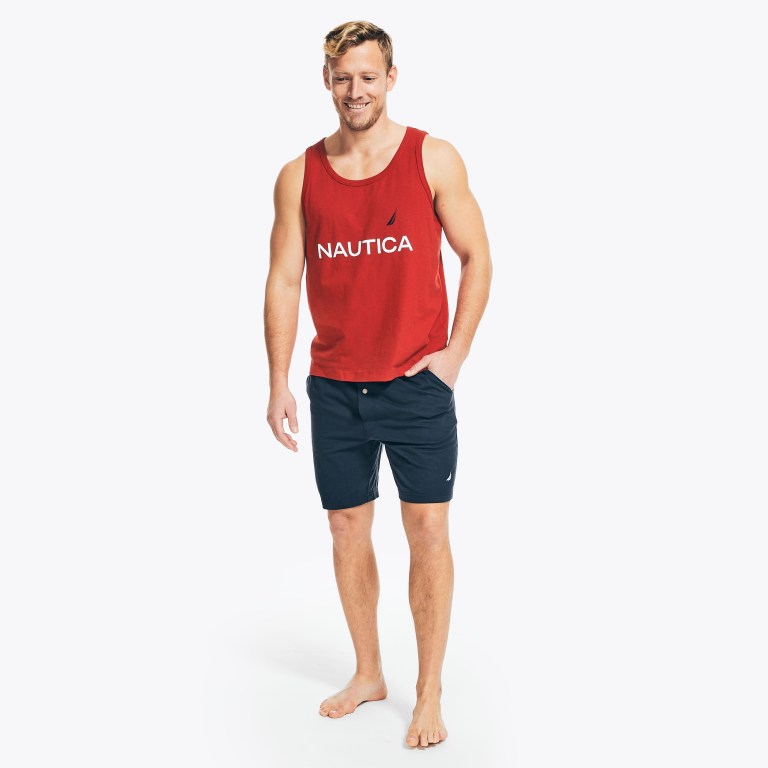 Men's Nautica Logo Graphic Sleep Tank T Shirts Red | fkH2xdVS