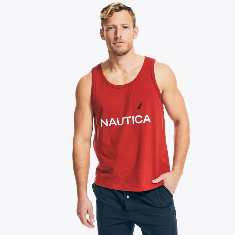 Men\'s Nautica Logo Graphic Sleep Tank T Shirts Red | fkH2xdVS