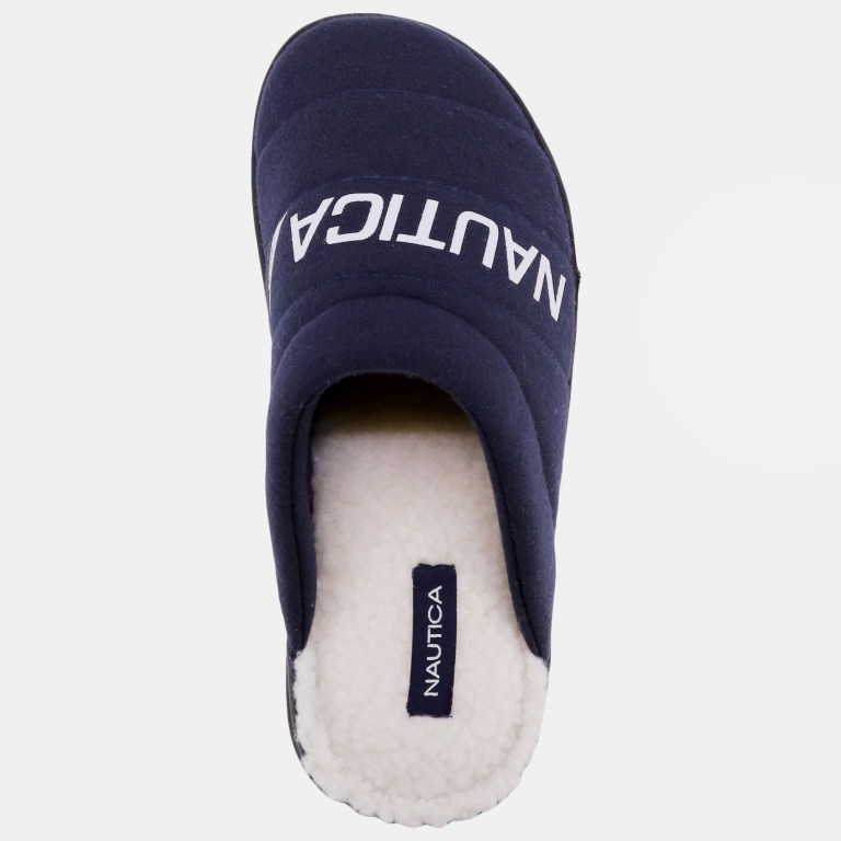 Men's Nautica Logo Jersey Slippers Navy | UrDf8i00