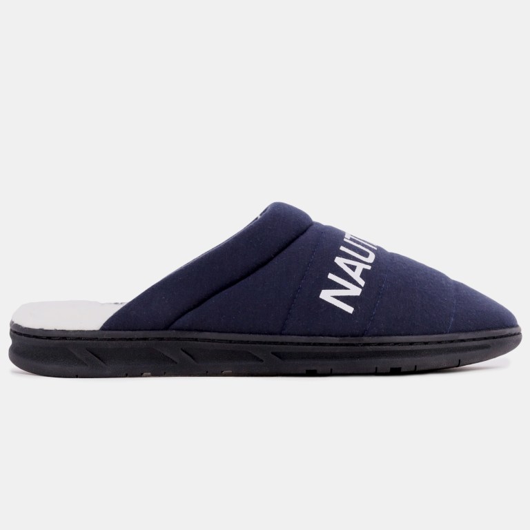 Men's Nautica Logo Jersey Slippers Navy | UrDf8i00