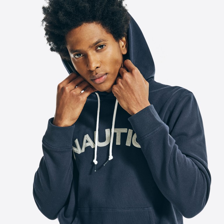 Men's Nautica Logo Pullover Hoodie Sweatshirts Navy | 2dxHFTxf