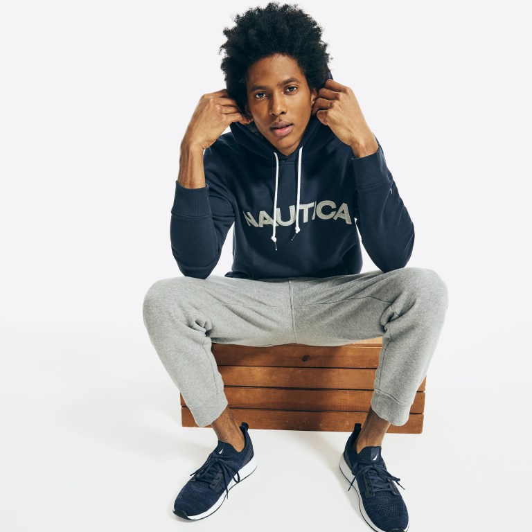 Men's Nautica Logo Pullover Hoodie Sweatshirts Navy | 2dxHFTxf