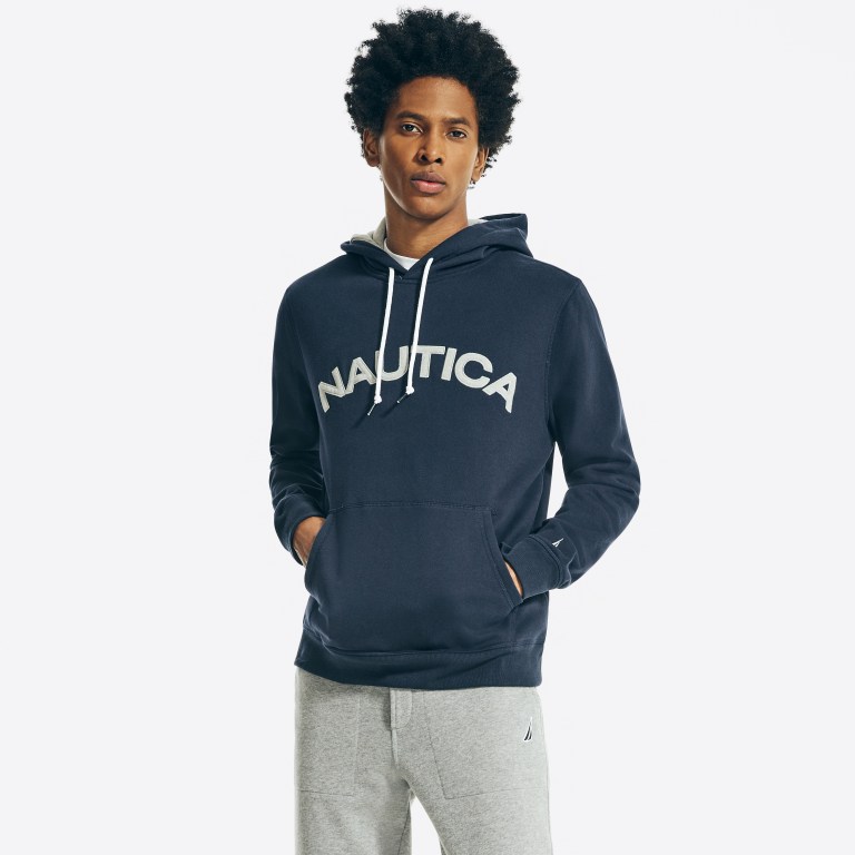 Men\'s Nautica Logo Pullover Hoodie Sweatshirts Navy | 2dxHFTxf