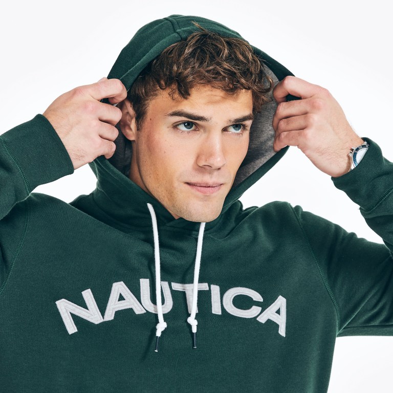 Men's Nautica Logo Pullover Hoodie Sweatshirts Blue | HJ8I4UM4