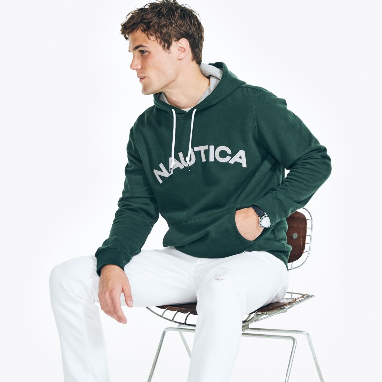 Men's Nautica Logo Pullover Hoodie Sweatshirts Blue | HJ8I4UM4