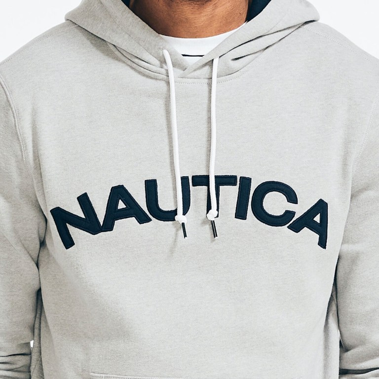 Men's Nautica Logo Pullover Hoodie Sweatshirts Grey | qGWXbjPa