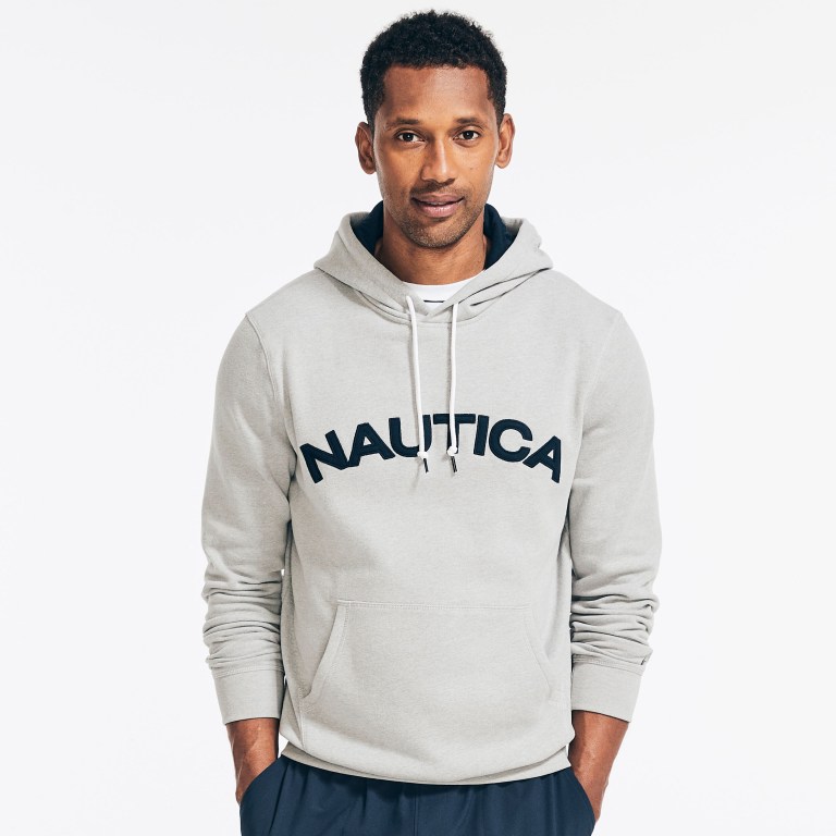 Men\'s Nautica Logo Pullover Hoodie Sweatshirts Grey | qGWXbjPa