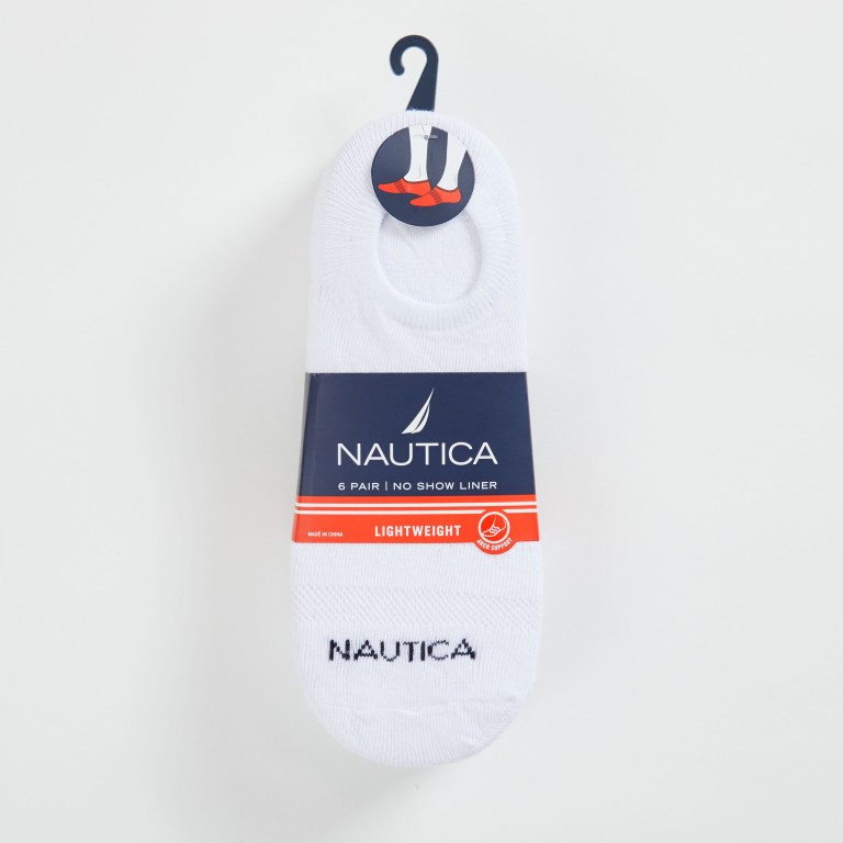 Men's Nautica Logo Stretch Liner , 6-pack Socks Black | 5w8XeoMd