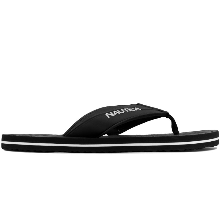 Men's Nautica Logo Thong Flip Flops Black | FeInOdcu