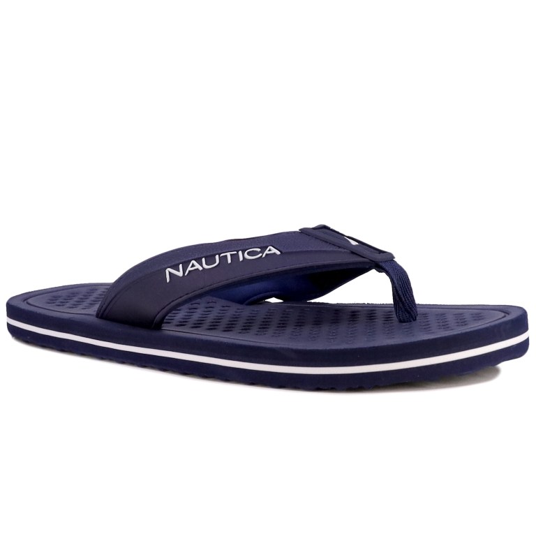 Men\'s Nautica Logo Thong Flip Flops Blue | WZNPVq4S