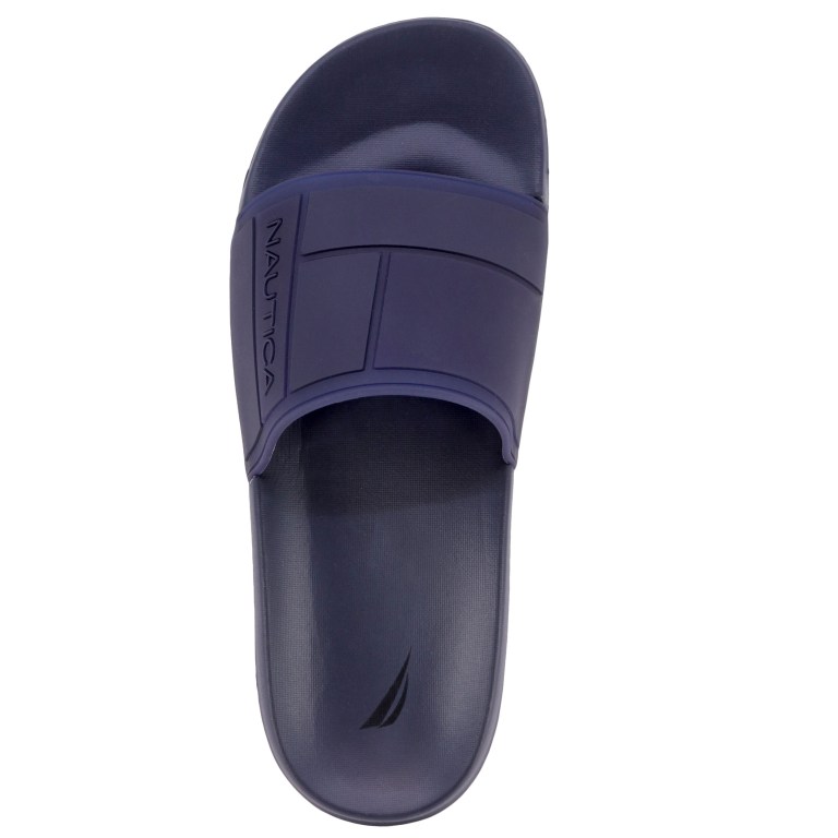 Men's Nautica Logo-embossed Slides Blue | UARBnrsD