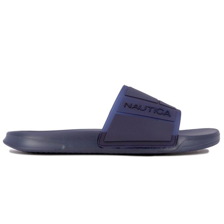 Men's Nautica Logo-embossed Slides Blue | UARBnrsD