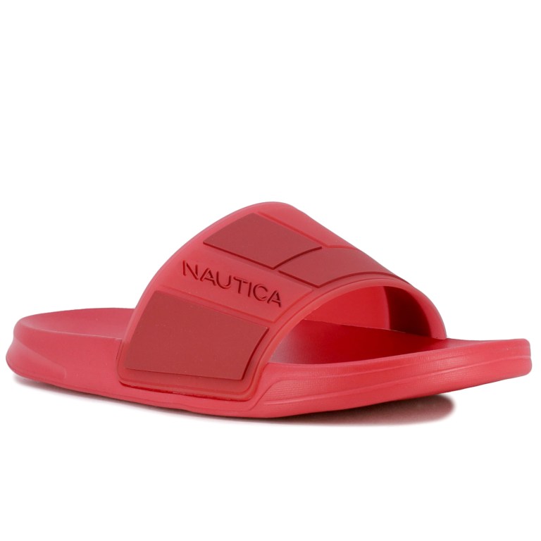 Men\'s Nautica Logo-embossed Slides Red / Orange | 0BN1oLOw