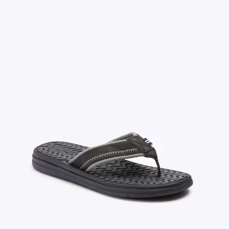 Men\'s Nautica Logo-embossed Thong Flip Flops Black | JNg6MFYt