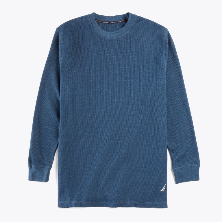 Men's Nautica Long-sleeve Crewneck Thermal T Shirts Navy | syDCeQLu