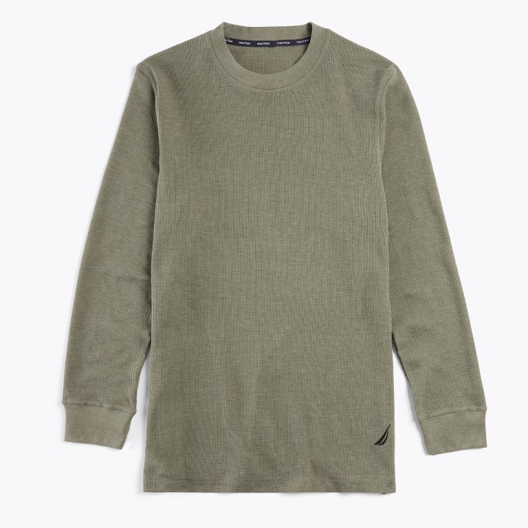 Men's Nautica Long-sleeve Crewneck Thermal T Shirts Green | y2MHELrY