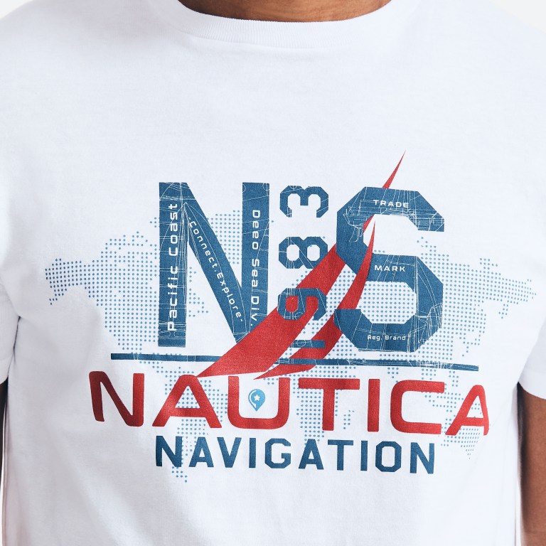 Men's Nautica Map Navigation Graphic T Shirts White | rBThP74e