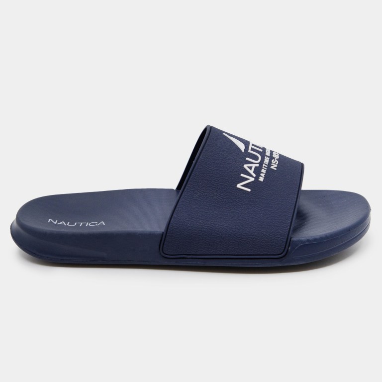 Men's Nautica Maritime Logo Slides Navy | POWU2FDw