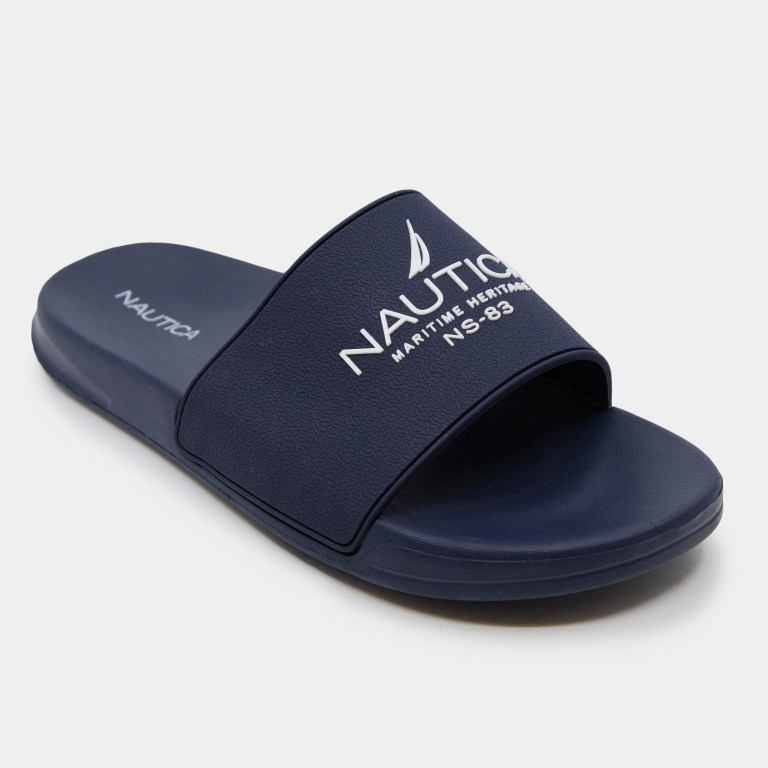 Men\'s Nautica Maritime Logo Slides Navy | POWU2FDw