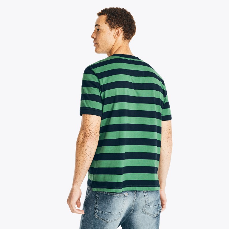 Men's Nautica Nautica Co. Striped -sleeve Henley T Shirts Green | qQufuhki