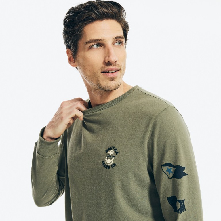 Men's Nautica Nautica Co. Sustainably Crafted Graphic Long-sleeve T Shirts Olive | QTiIQDgv