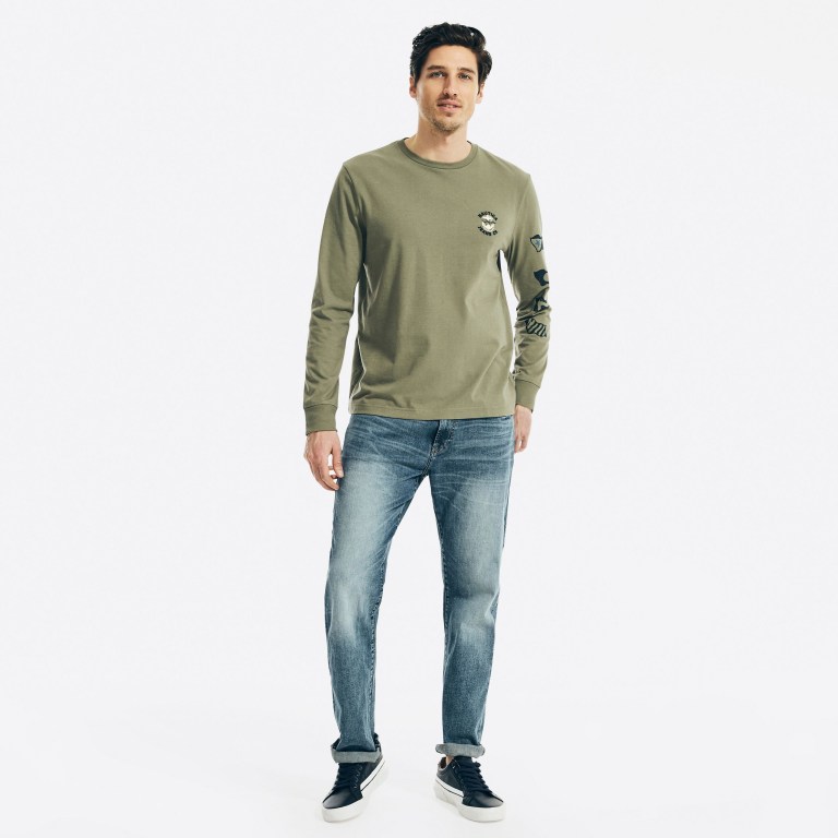 Men's Nautica Nautica Co. Sustainably Crafted Graphic Long-sleeve T Shirts Olive | QTiIQDgv