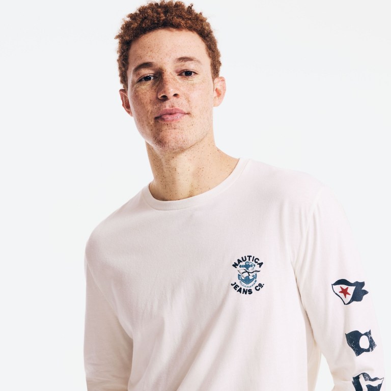 Men's Nautica Nautica Co. Sustainably Crafted Graphic Long-sleeve T Shirts Cream | XBlJaXt7