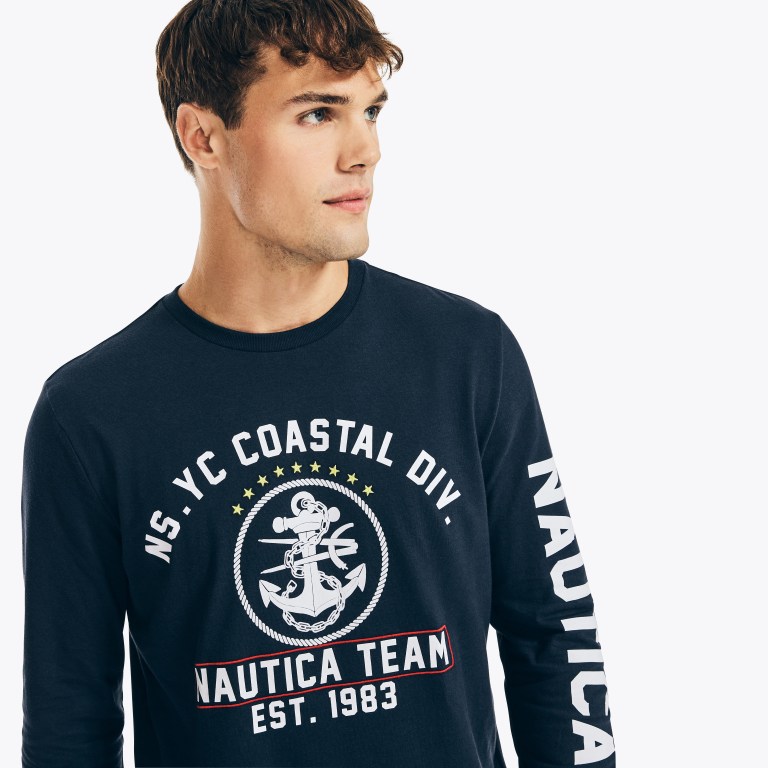 Men's Nautica Nautica Co. Sustainably Crafted Graphic Long-sleeve T Shirts Navy | hN7kO1iR