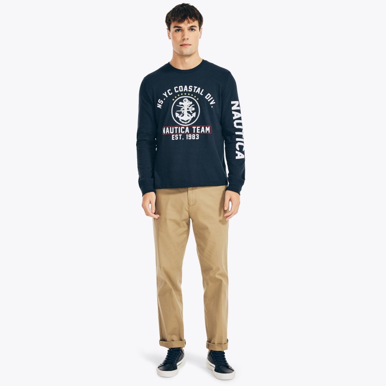 Men's Nautica Nautica Co. Sustainably Crafted Graphic Long-sleeve T Shirts Navy | hN7kO1iR