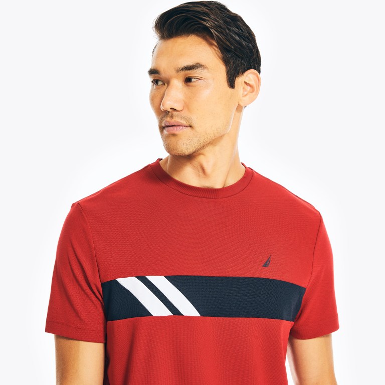 Men's Nautica Navtech Chest-stripe Crewneck T Shirts Red | Hn1zUEfl