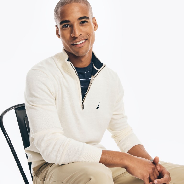 Men's Nautica Navtech Quarter-zip Sweaters Cream | cvGfWlwq